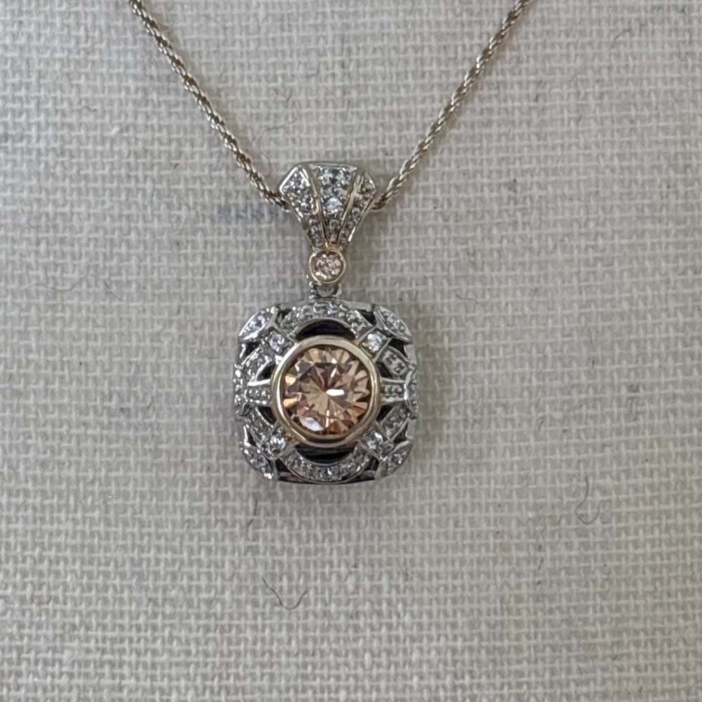 Sterling Silver Gold Two Tone Genuine Citrine Pendant 16" Sterling Chain
